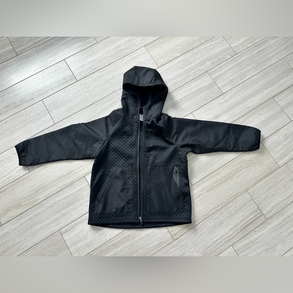 Zara Kids Sporty Neoprene Black Quilted Hooded Jacket, size 8